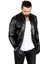 Erkek Siyah Slim Fit Suni Deri Ceket Dar Kesim Önü Fermuarlı Deri Mont 1820094 1