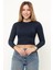 Kadın Lacivert Fitilli Balıkçı Yaka Uzun Kollu Crop Örme Bluz Body TRP23K-BDY231023 3