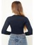 Kadın Lacivert Fitilli Balıkçı Yaka Uzun Kollu Crop Örme Bluz Body TRP23K-BDY231023 4