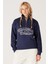 Relaxed Fit Geniş Kesim Dik Yaka Yarım Fermuarlı İçi Polarlı İndigo Sweatshirt 1