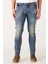 Slim Fit Dar Kesim Düşük Bel Taşlamalı Gri Esnek Larston Jean Denim Kot Pantolon 1