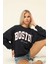 Lacivert Bisiklet Yaka Baskılı Sweatshırt 5