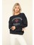 Lacivert Bisiklet Yaka Baskılı Sweatshirt 4