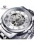 GMT1236-3 Forsining Hollow Açık Çalışma Mavi Kadran Gümüş Paslanmaz Çelik Su Geçirmez Retro 3D Otomatik Mekanik Bilek Saati Saat (Yurt Dışından) 1