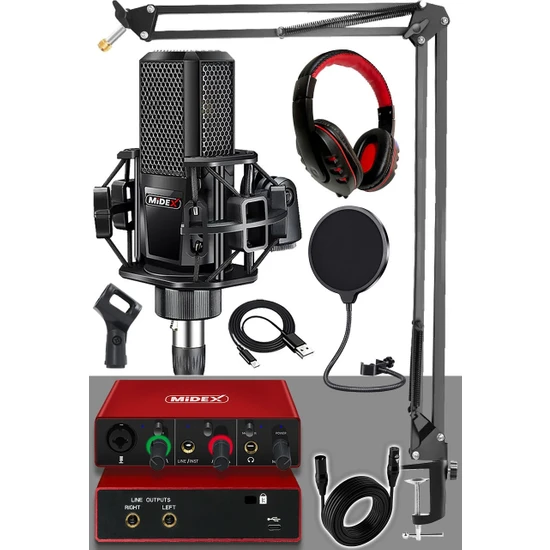 Midex MX-2020 Mikrofon + GLX-500 Ses Kartı + Rs-30 Stereo Kulaklık Stüdyo Kayıt Seti