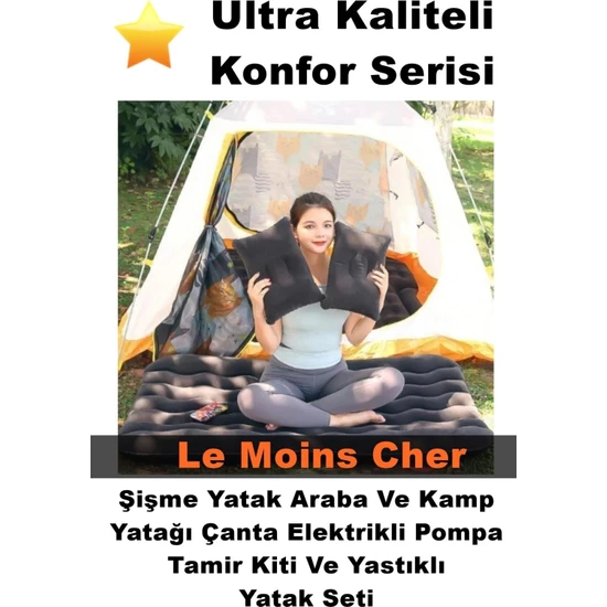 Le Moins Cher Lada 21103 Şişme Yatak Araba ve Kamp Yatağı Çanta Elektrikli Pompa Tamir Kiti ve Yastıklı Yatak Seti