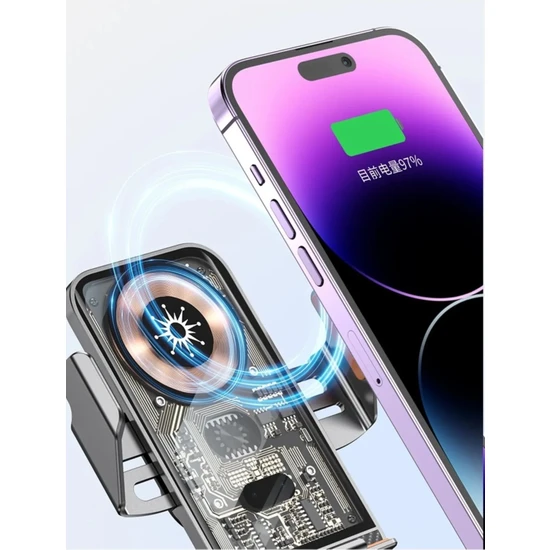Letang Wireless +Magesafe Sensörlü Açılır Kanatlar 15 Watt Titanyum Grey Cep Telefonu Tutucu