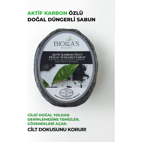 Biolea's Skincare Aktif Karbon Özlü Doğal Süngerli Sabun 130 gr