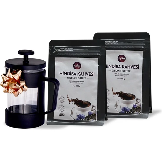 Nelka Hindiba Kahvesi (Chicory Coffee) 2 x 100 gr + French Press