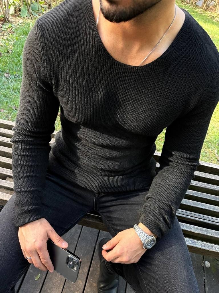 Elku Moda Kazak Örme Tüylenmez Naturel Pamuk Kazak Slim Fit Triko Dar Kesim Body Kazak