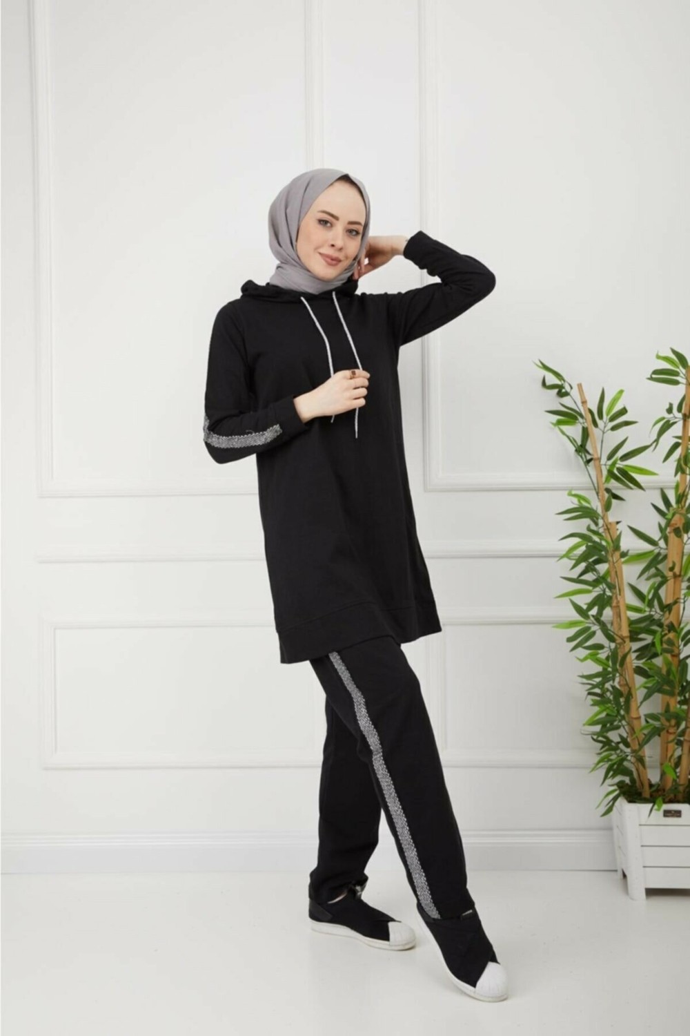 Cng Moda Kolu Şeritli Tesettür Eşofman Takımı görsel 7