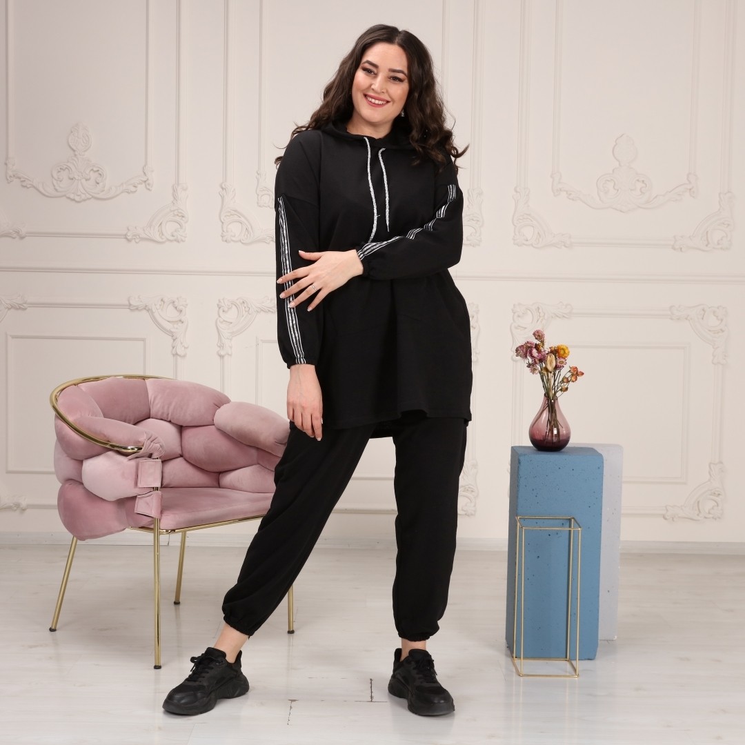 Cng Moda Kadın Büyük Beden Oversize Model Eşofman Takımı Lastikli Paça Pamuklu Kumaş
