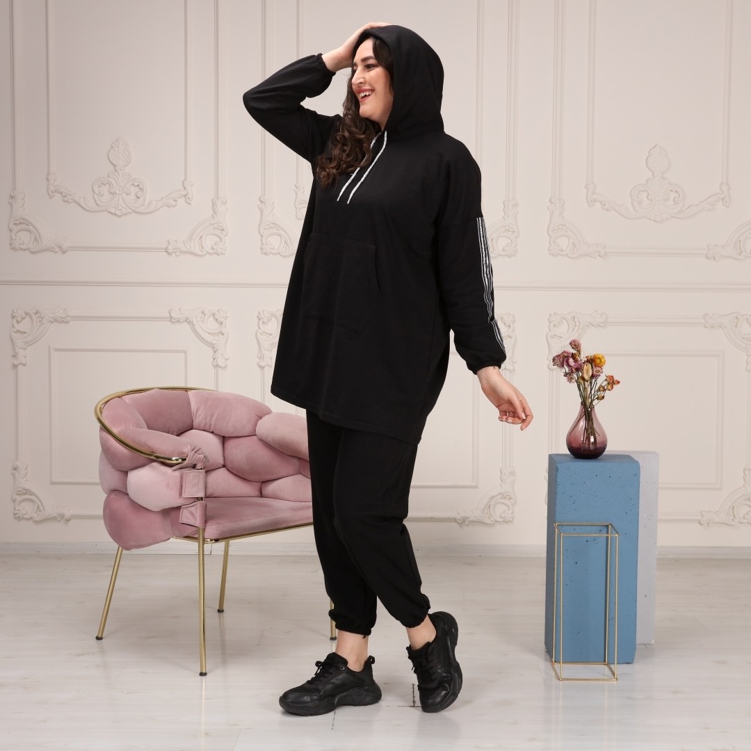 Cng Moda Kadın Büyük Beden Oversize Model Eşofman Takımı Lastikli Paça Pamuklu Kumaş görsel 3