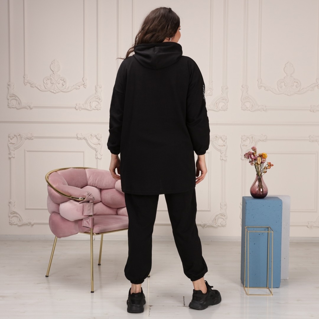 Cng Moda Kadın Büyük Beden Oversize Model Eşofman Takımı Lastikli Paça Pamuklu Kumaş görsel 5