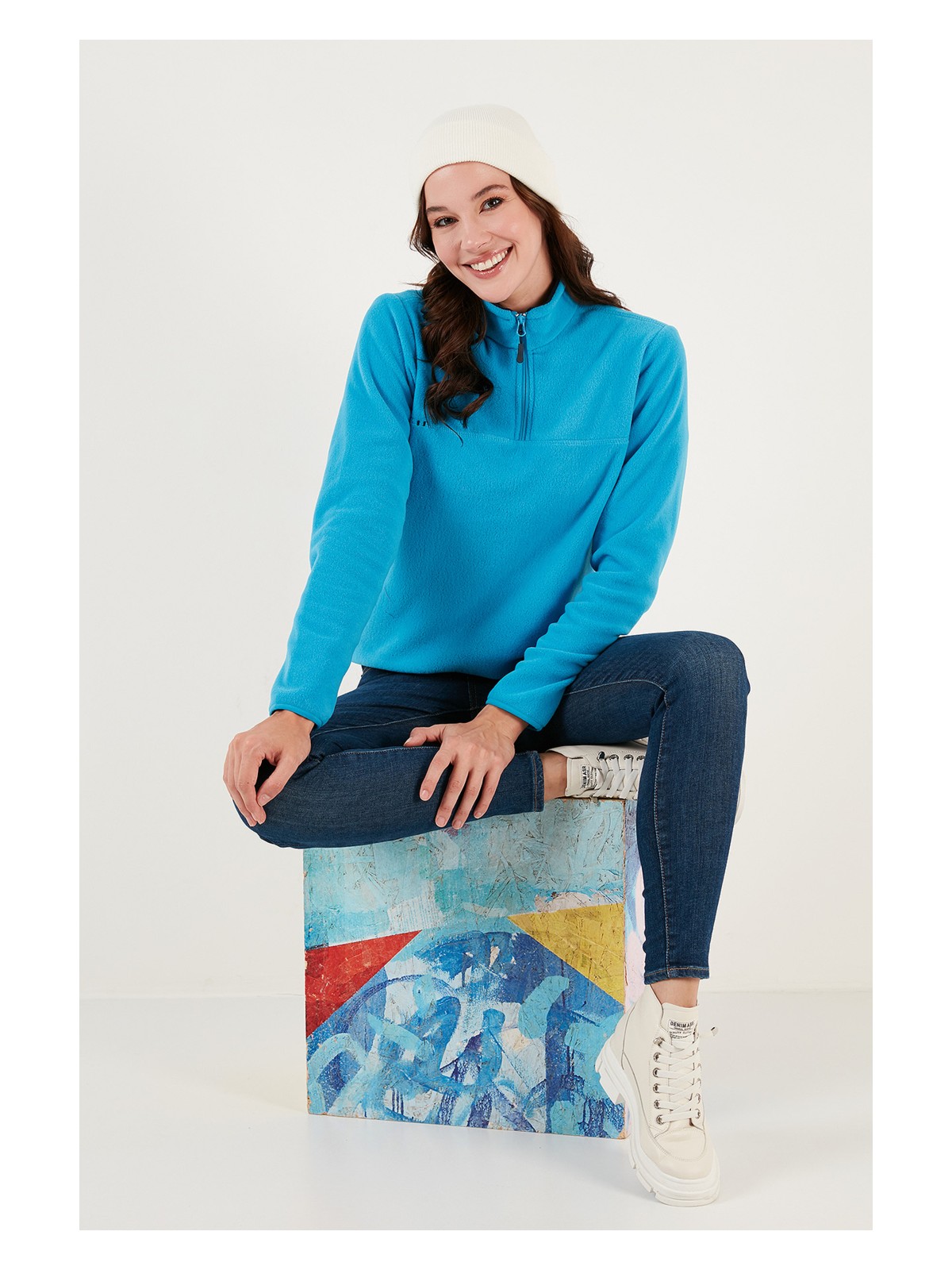 Lela Slim Fit Yumuşak Dokulu Anti-Pilling Tüylenme Yapmayan Yarım Fermuarlı Polar Bayan POLAR 5907000 - Görsel 6