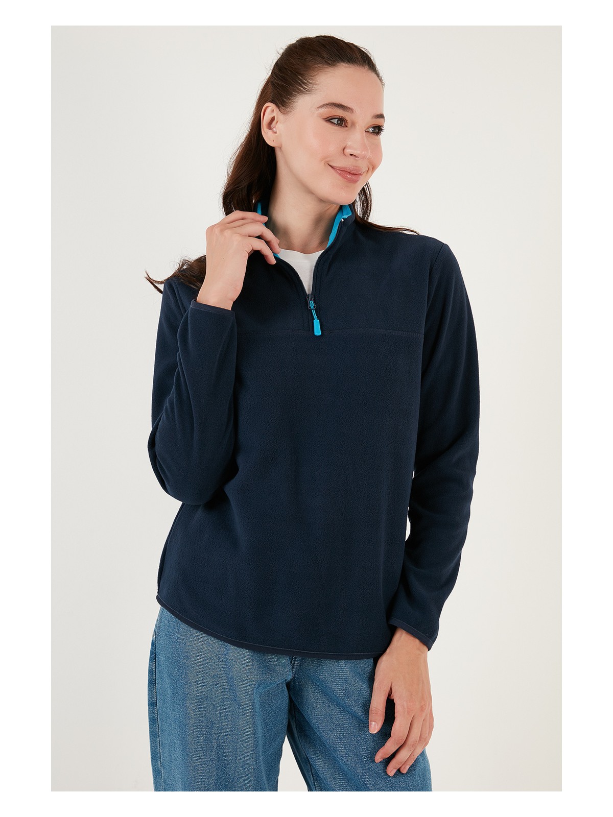 Lela Slim Fit Yumuşak Dokulu Anti-Pilling Tüylenme Yapmayan Yarım Fermuarlı Polar Bayan POLAR 5907000 - Görsel 5