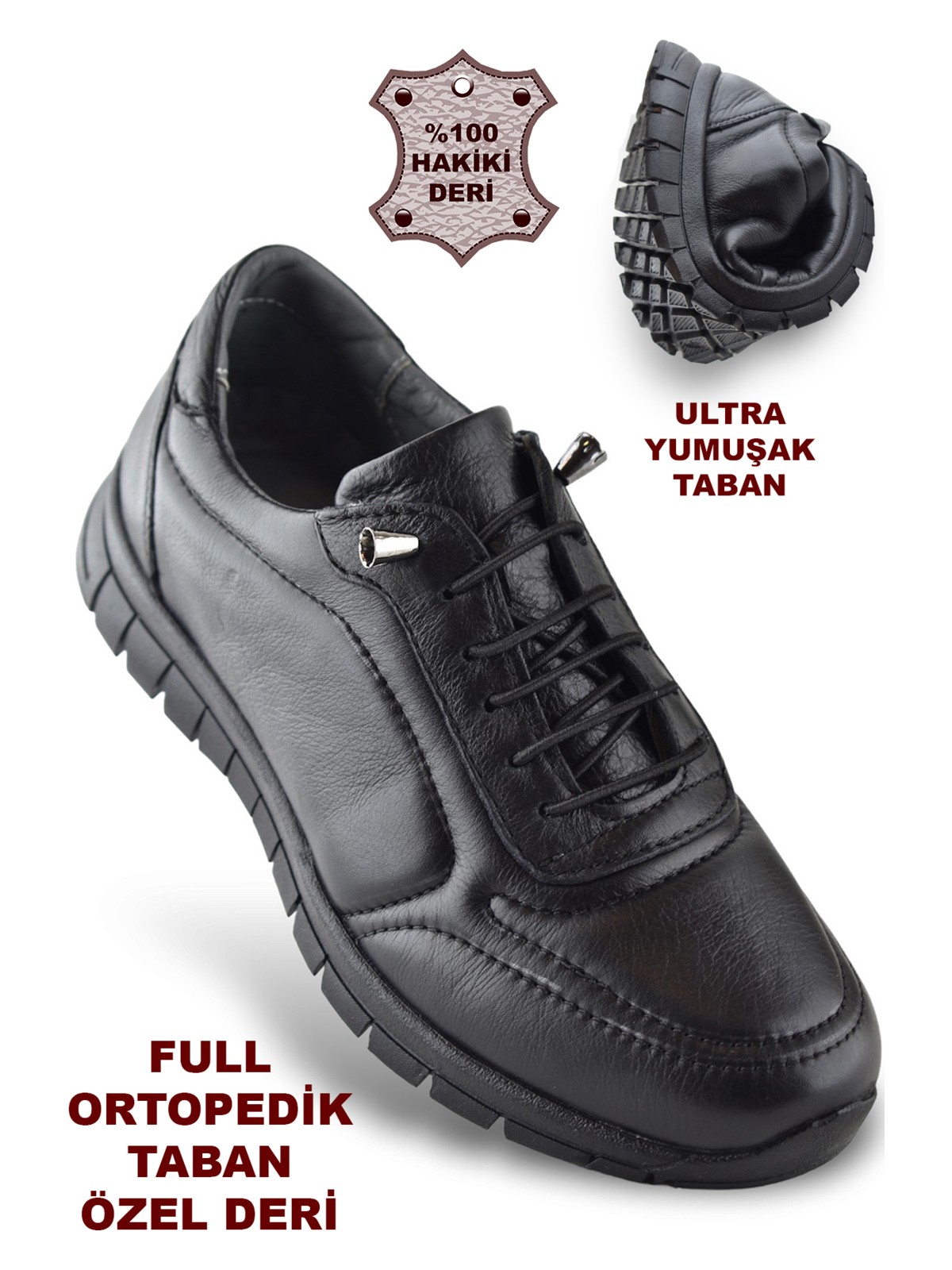 Ispartalılar 909 Tam Ortopedik Taban Hakiki Deri Erkek Ayakkabı Kadın Ayakkabı Kaymaz Taban Unisex Ayakkabı Lastikli Bağcık