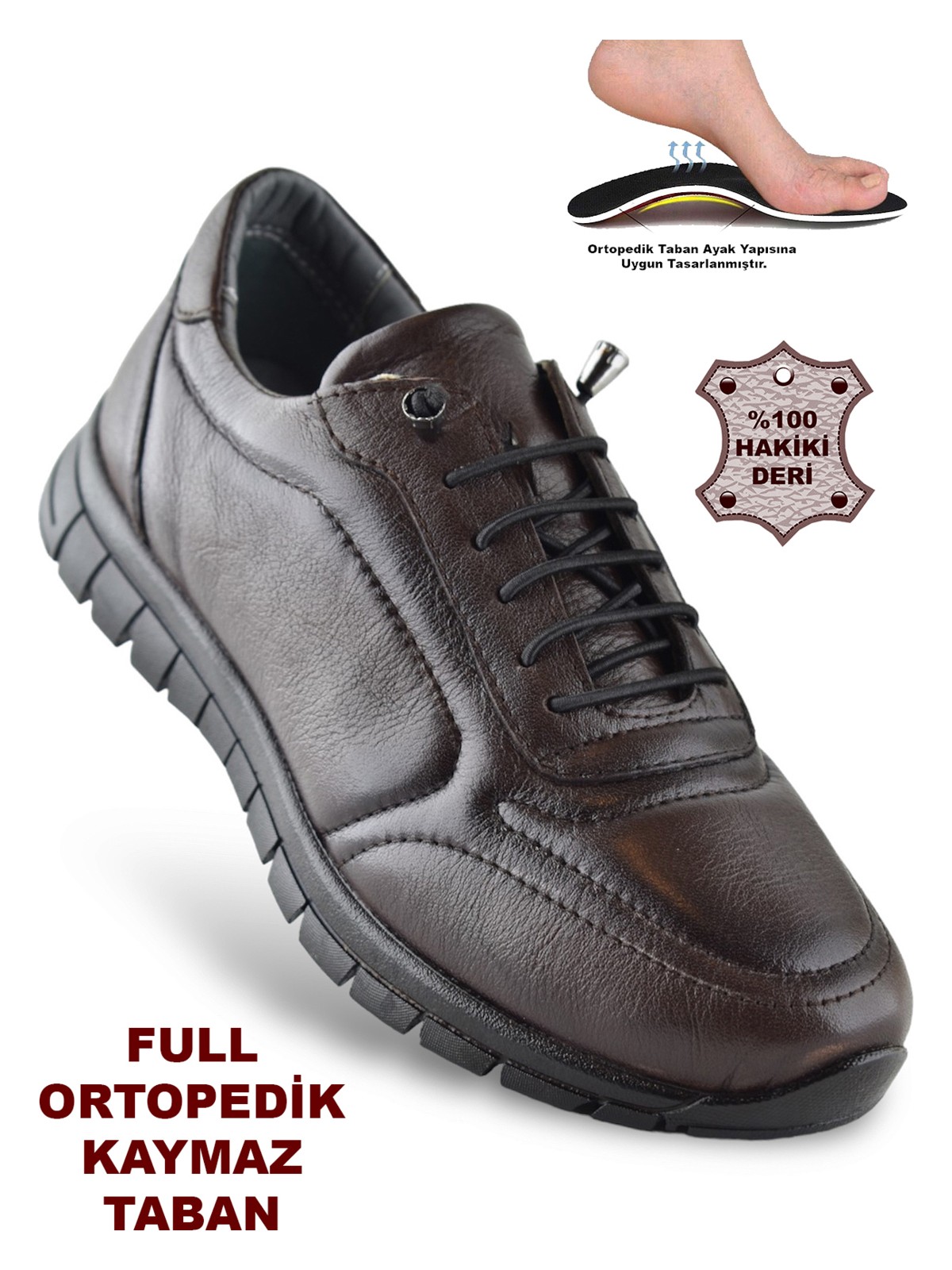 Ispartalılar 909 Tam Ortopedik Taban Hakiki Deri Erkek Ayakkabı Kadın Ayakkabı Kaymaz Taban Unisex Ayakkabı Lastikli Bağcık
