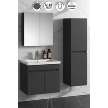 Özceden Çiğdem 65+35 cm Antrasit Gri Mat Mdf Seramik Lavabolu Sepetli Asma Banyo Dolabı Takımı