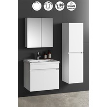 Özceden Aynalı Boy Dolaplı Banyo Dolabı Takımı 65+35 cm Seramik Lavabolu Komple Mdf