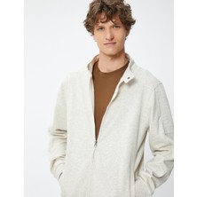 Koton Fermuarlı Sweatshirt Cep Detaylı Yuvarlak Yaka Çıtçıt Düğmeli