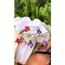 Kuvars Atalier Lila Mor Pembe Çiçekli Iğne Oyası Fular