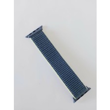 Decopratic Apple Watch Uyumlu Spor Hasır Kordon 38/40 mm Açık Mavi (Kenarları Sarı Çizgili)