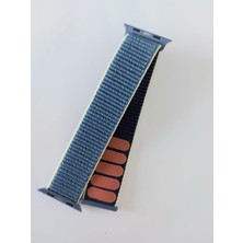 Decopratic Apple Watch Uyumlu Spor Hasır Kordon 38/40 mm Açık Mavi (Kenarları Sarı Çizgili)