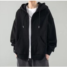 Amor Man Büyük Beden Kapüşonlu Tam Fermuarlı 3 İplik Şardonlu Pamuk Erkek Sweatshırt