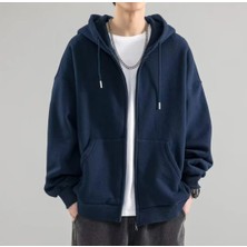 Amor Man Büyük Beden Kapüşonlu Tam Fermuarlı 3 İplik Şardonlu Pamuk  Erkek Sweatshırt