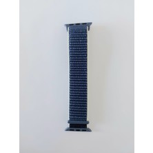 Decopratic Apple Watch Uyumlu Spor Hasır Kordon 42/44 mm Mavi (Kenarları Sarıçizgili)