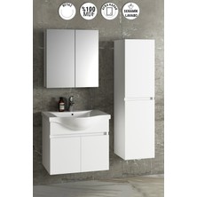 Özceden Yıldız 65+35 cm Beyaz Mdf Seramik Lavabolu Asma Banyo Dolabı Takımı