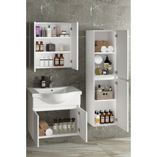 Özceden Yıldız 65+35 cm Beyaz Mdf Seramik Lavabolu Asma Banyo Dolabı Takımı