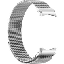 Coolacs Samsung Galaxy Watch 6 Classic 47MM Uyumlu Mıknatıslı Metal Örgü Hasır Desenli Kordon Gümüş
