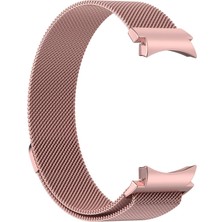 Coolacs Samsung Galaxy Watch 6 Classic 43MM Uyumlu Mıknatıslı Metal Örgü Hasır Desenli Kordon Pembe