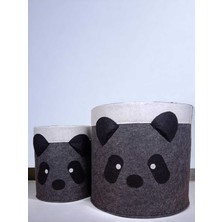 Cimri Kese 2'li Siyah Panda Keçe Çocuk Oyuncak Sepeti, Çamaşır Sepeti