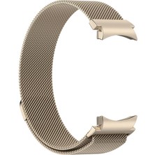 Coolacs Samsung Galaxy Watch 6 Classic 43MM Uyumlu Mıknatıslı Metal Örgü Hasır Desenli Kordon Gold