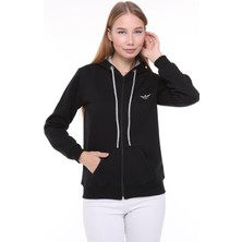 Backpacker Kadın Sweatshirt Kapüşonlu Fermuarlı Siyah