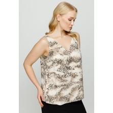 Ekol Kadın V Yaka Kolsuz Bluz 5510 Bej