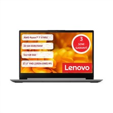 Lenovo Ideapad 3 17ALC6 Amd RYZEN7-5700U 20 GB Ram 512 GB SSD Freedos 17.3" Taşınabilir Bilgisayar