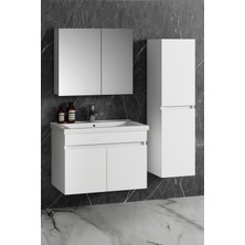 Özceden Aynalı Boy Dolaplı Banyo Dolabı Takımı 80+35 cm Komple Mdf ve Seramik Lavabolu