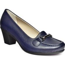Fox Shoes R908037103 Lacivert Deri Kalın Topuklu Kadın Ayakkabı