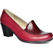 Fox Shoes R908020603 Bordo Deri Kalın Topuklu Kadın Ayakkabı