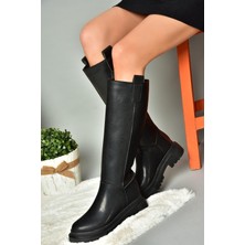 Fox Shoes R973201109 Siyah Cilt Kalın Tabanlı Kadın Çizme