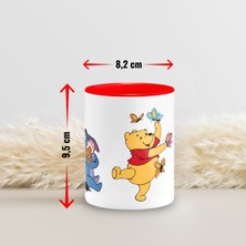 Winnie The Pooh - Tigger - Eeyore - Piglet Disney Tasarımlı, Içi Kırmızı Seramik Kupa