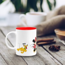 Moje More Mickey Mouse - Minnie Mouse - Goofy - Pluto Disney Tasarımlı İçi Kırmızı Seramik Kupa