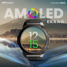 HiFuture FutureGo Mix2 IP68 Su Geçirmez Nabız Spor Sağlık Sp02 Kan Oksijeni Takibi Arama Özellikli iOS & Android Amoled Ekran 36mm Akıllı Saat Gün Solace Gri