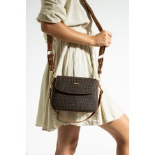 Just Polo Yeni Sezon Kolon Askılı 4 Bölmeli Kahverengi Taba Kadın Omuz Çantası 25X15CM PBU2174