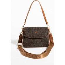 Just Polo Yeni Sezon Kolon Askılı 4 Bölmeli Kahverengi Taba Kadın Omuz Çantası 25X15CM PBU2174