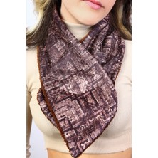 Hamur Kadın Atkı Boyunluk Düğmeli Peluş Kadife Wein Kahve